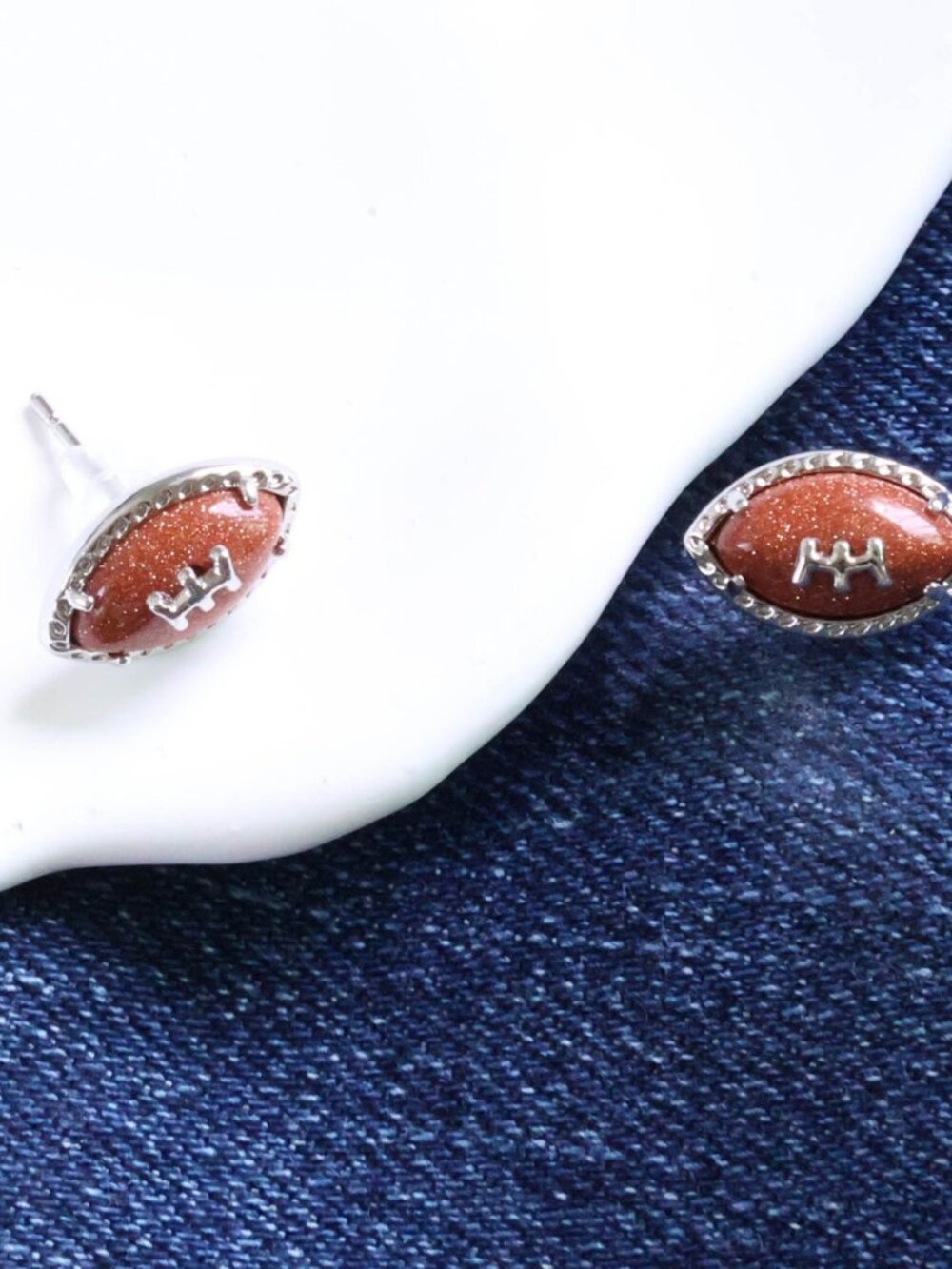Kendra Scott Orange Goldstone Silver Stud Earrings - Football - Picture 2 of 2